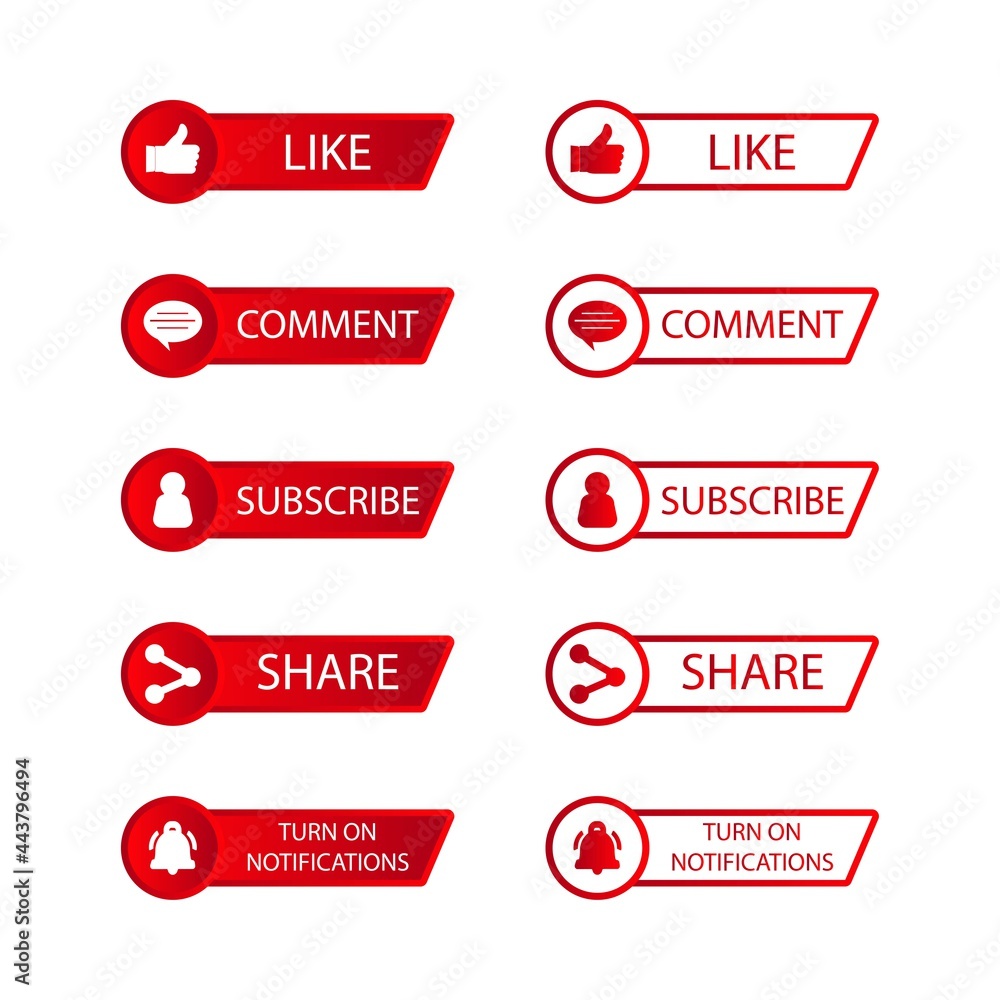 Poster subscriber button collection vector design. red and white color subscriber button collection. social