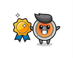 loudspeaker mascot illustration holding a golden badge