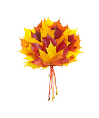 Creative composition on autumn theme - bouquet of natural maple leaves of yellow, orange, red,...