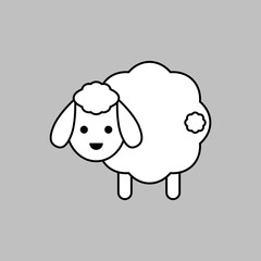Cute white sheep with tail. Vector drawing. Lamb linear outline isolated illustration. 
