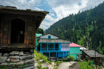 Nakthan, India - June 2021: Views of the village of Nakthan in the Parvati Valley on June 20, 2021...