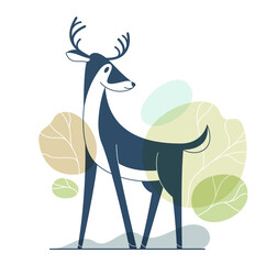 Cute cartoon deer vector illustration isolated on white.