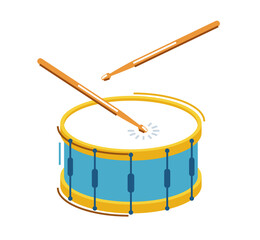Drum musical instrument vector flat illustration isolated over white background, snare drum design. - obrazy, fototapety, plakaty