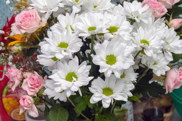 bouquet of roses and white chrysanthemums