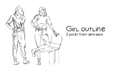 sketch two black girls on white background back and front