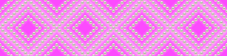 Pink luxury background with pearls and rhombuses. Seamless vector illustration. 