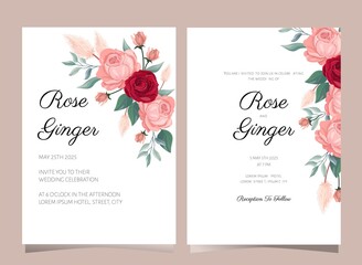 rose flowerwedding invitation card template