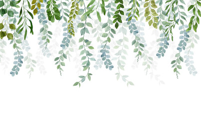 Image for photo wallpapers and murals.
The branches of the plants hang down from top to bottom on a white background - obrazy, fototapety, plakaty