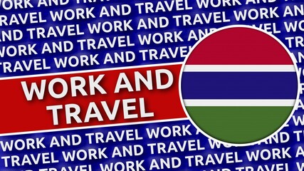 Gambia Circular Flag with Work and Travel Titles - 3D Illustration 4K Resolution