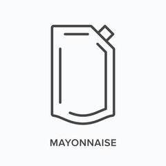 Mayonnaise flat line icon. Vector outline illustration of mayo container. Black thin linear pictogram for squeeze product pack