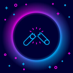 Glowing neon line Broken cigarette icon isolated on black background. Tobacco sign. Smoking symbol. Colorful outline concept. Vector