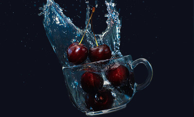 cherry falls into a glass with a drink