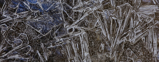 texture ice cracks, white ice crystals, winter frost background