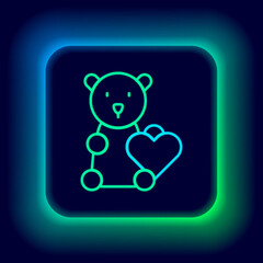 Glowing neon line Donate child toys icon isolated on black background. Charity kindness, volunteer social assistance. Colorful outline concept. Vector
