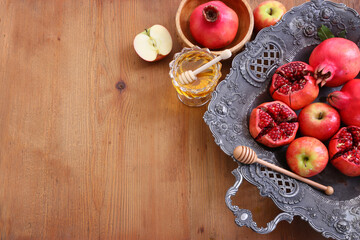 Rosh hashanah (jewish New Year holiday) concept. Traditional symbols