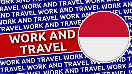 Monaco Circular Flag with Work and Travel Titles - 3D Illustration 4K Resolution