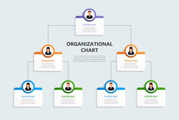 Corporate organizational chart with business avatar  icons. Business hierarchy infographic elements. Vector illustration - obrazy, fototapety, plakaty