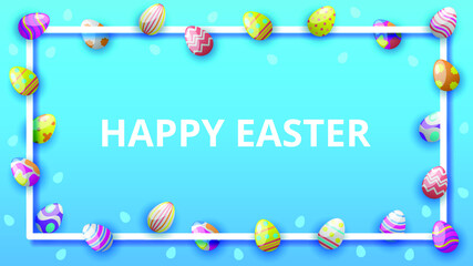 Happy Easter Frame Border Eggs Greeting Background. Vector Design Banner Party Invitation Web Poster Flyer Stylish Brochure, Greeting Card Template