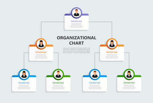 Corporate organizational chart with business avatar  icons. Business hierarchy infographic elements. Vector illustration