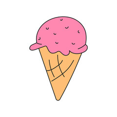 Strawberry  flavored ice cream cone. Isolated flat vector illustration on white background. Flat design