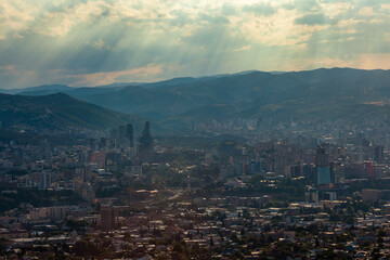 Beautiful view of Tbilisi at sunset, capital of Georgia