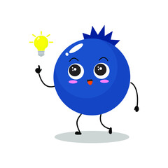 Vector illustration of a flat blueberry character with cute getting idea expression, isolated on white background, simple minimal style, fresh fruit for mascot, emoticon