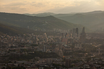 Beautiful view of Tbilisi at sunset, capital of Georgia