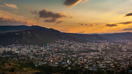 Fototapeta premium Beautiful view of Tbilisi at sunset, capital of Georgia