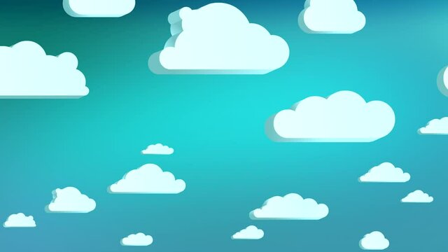 Cartoon moving clouds animation 1 minute 60 fps loop. Blue sky. Good for any project, especially business style background. Different sizes and speed. 