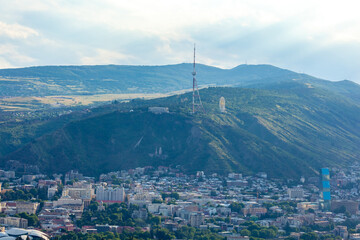 Beautiful view of Tbilisi at sunset, capital of Georgia