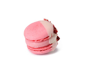 raspberry macaroon isolated on white background, delicious dessert