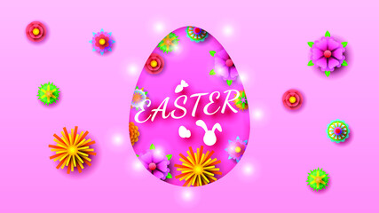 Happy Easter Eggs Flower Greeting Background. Vector Design Banner Party Invitation Web Poster Flyer Stylish Brochure, Greeting Card Template