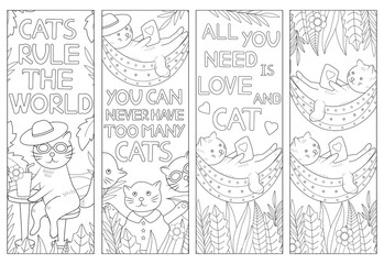 Cat coloring. Coloring bookmarks. Funny animal.