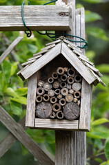 A bee and insect nesting box in the walled kitchen garden at Cogges Manor Farm