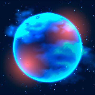 Fantastic abstract background. Bright ball in the clouds.