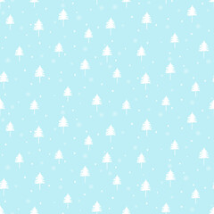 Vector - Abstract seamless pattern of white Christmas tree on blue background. Seasonal greeting.