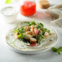 Homemade chicken wrap with vegetables