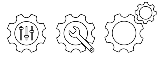 Set of customisation vector line icon.Customize vector icon, settings symbol.Gears icon.Gear wheel line black icons .
