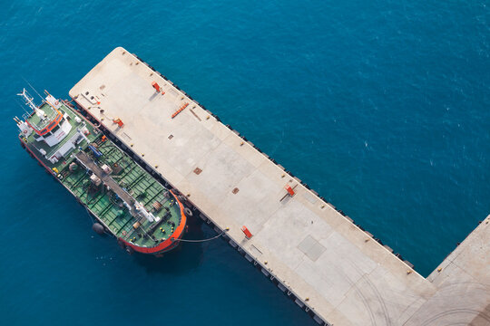 Tanker Ship With Green Deck Is Moored In Jedda Port