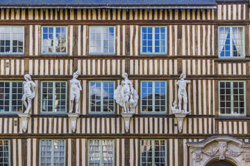View of ancient half-timbered houses in Rouen. Rouen in northern France on River Seine - capital of Upper Normandy region and historic capital city of Normandy.