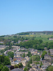 Fototapeta na wymiar aerial view of the town of hebden bridge in west yorkshire in summer