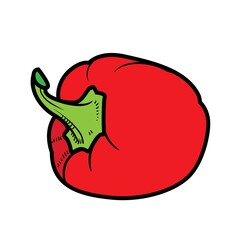 Sweet bell pepper on the side in profile color variation for coloring page isolated on white background