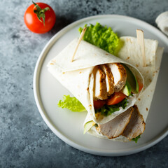 Homemade chicken wrap with vegetables