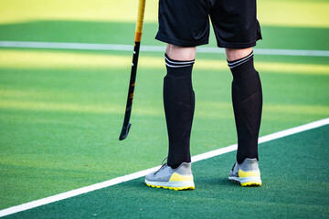 Obraz premium Hokey field sports photo-themed: Professional hockey field athletes playing on a match.