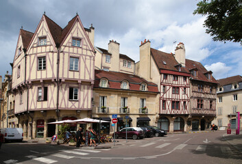 Fototapeta premium Dijon, France. Old half-timbered buildings on Auguste Comte street