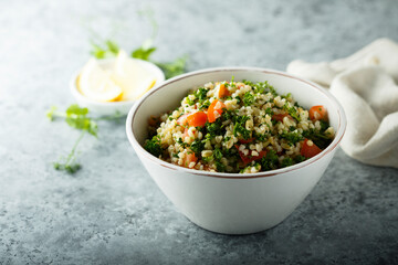 Traditional Tabbouleh salad with parsley and tomato