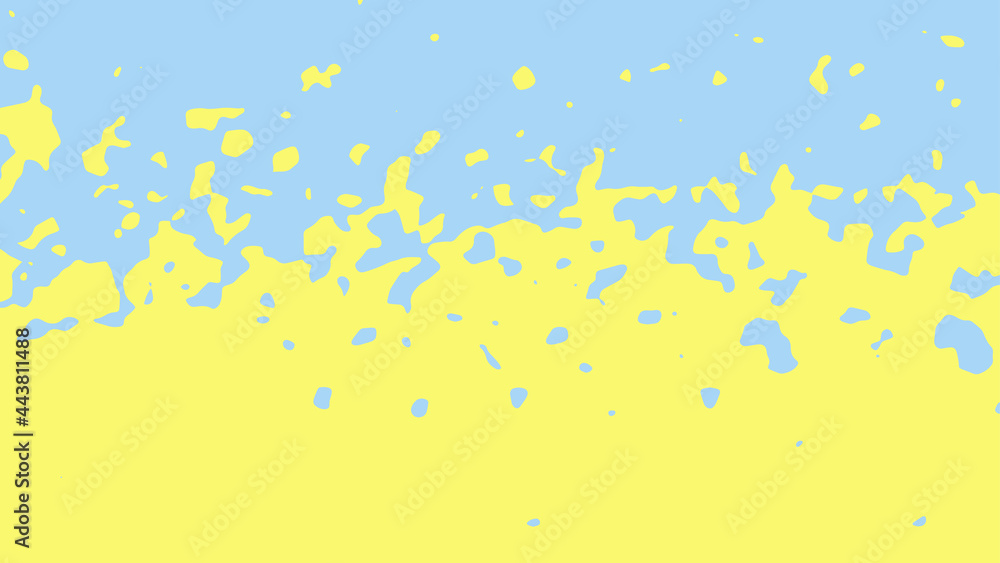 Sticker the transition from blue to yellow with uneven border line, interpenetration of colors. vector illus