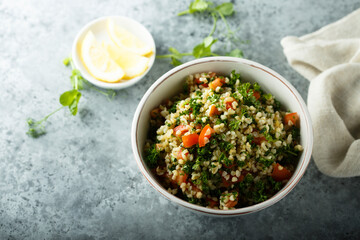 Traditional Tabbouleh salad with parsley and tomato