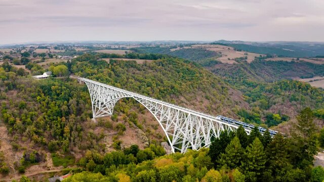 Train on the Viaur Viaduct in Aveyron, France