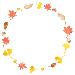 綺麗な水彩の秋の葉っぱの円形フレーム